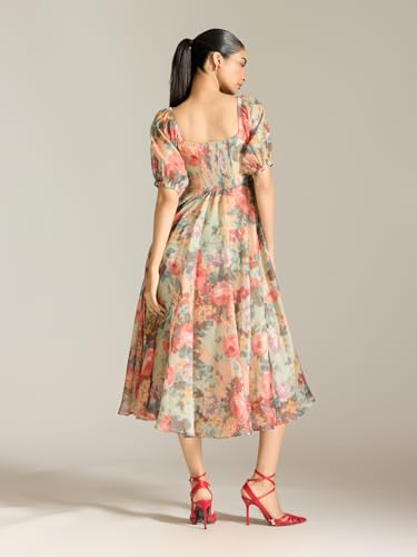 Label RITU KUMAR Mint Rosie-Pixie Short Sleeves Floral Long Dress