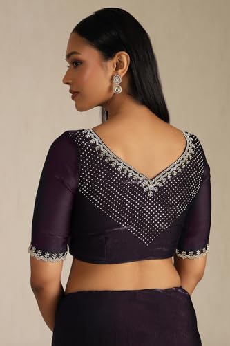 Soch Womens Wine Organza Saree With Stone Work