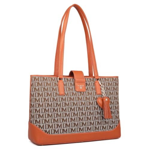 Da Milano Leather Shoulder Bag for Women - Beige & Orange (LB-01449A)