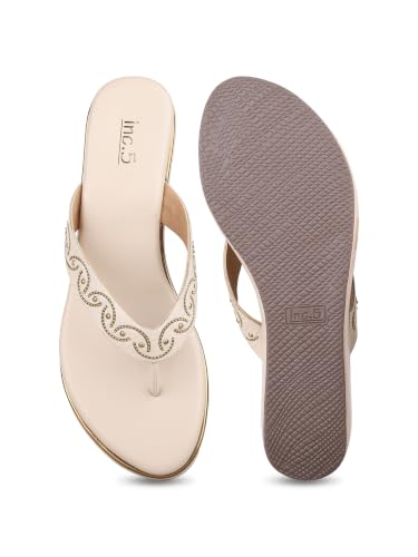 Inc.5 Womens Beige Ethnic Embellished Round Toe Wedge Heels