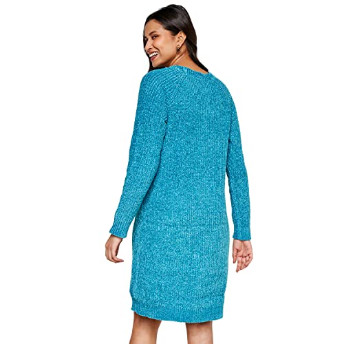 AND Women's Polyester Straight Regular Length Dress (FW22AB232DRFK_Teal_S)