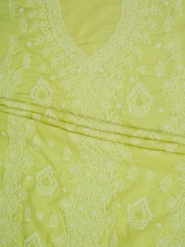 Ada Hand Embroidered Lucknowi Chikankari Unstitched Cotton Dress Material Suit Piece with Dupatta for Women 01A869268 Lime Green