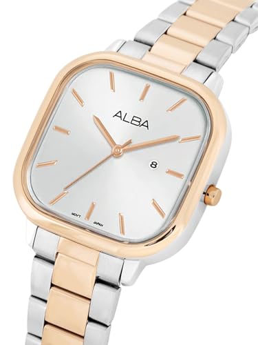 ALBA Stainless Steel Women Analog Wristwatch Ah7Bz0X1, White Dial, Silver Band