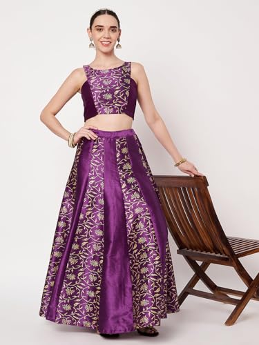 studio rasa Women's Dupion Block Printed Panelled Blouse for Festive Wedding Party (TPWC62554S_Purple_Small)