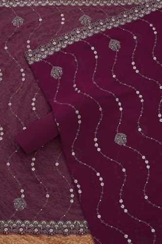 Soch Womens Wine Crepe Embroidered Unstitched Dress Material With Sequins