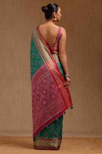 Soch Womens Green Silk Woven Design Saree