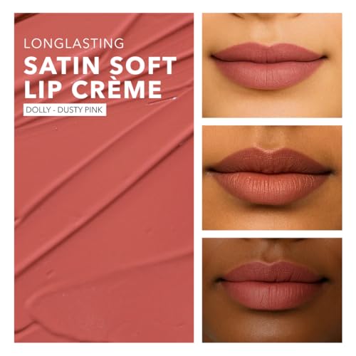 SIMPLYNAM Satin Soft Lip Crème – Dusty Pink | 1 Swipe Full Coverage | Hydrating, Creamy Matte Finish | 16 Hour Stay | Transfer-Proof & Smudge-Proof | Infused with Peptides & Squalane | Vegan (Dolly, 5 ML)