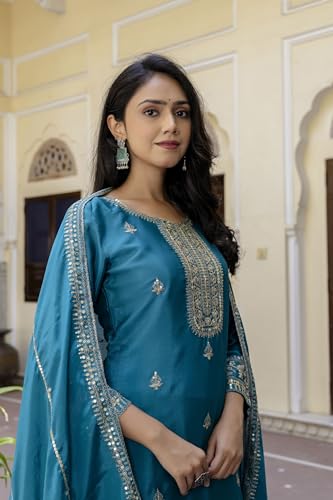Leeli Peeri Designer Women's Chinon Silk Embroidery Kurta Sharara Set With Dupatta