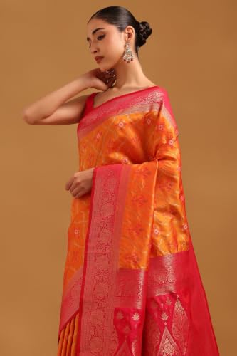 Soch Womens Mustard Silk Blend Woven Design Saree