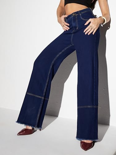 Miss Chase Women's Wide Leg High Rise Regular-Length Stretchable Denim Jeans (MCSS18DEN02-19-318-32, Charlotte Blue, 32)