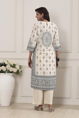 Biba Women White Cotton Straight Suit Set_38