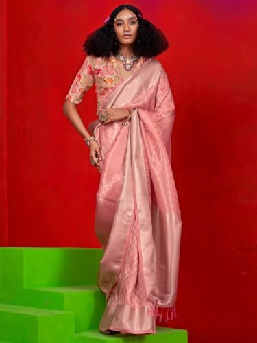 AKHILAM Women's Peach Tissue Ethnic Motif Printed Saree With Unstitched Blouse (KABYAA399005_RJ)
