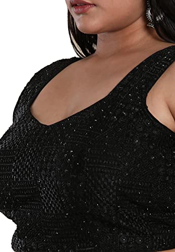 S SALWAR STUDIO Women's Black Silk Blend Readymade Saree Blouse-PLSSB00045-BLCK