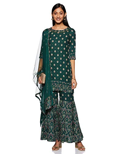 W for Woman Women's Rayon Salwar Suit Set (19AUWS13589-114525_Green_12 (Large))
