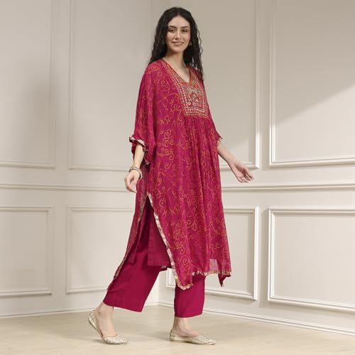 Biba Women Red Viscose Straight Printed Kurta Set_32