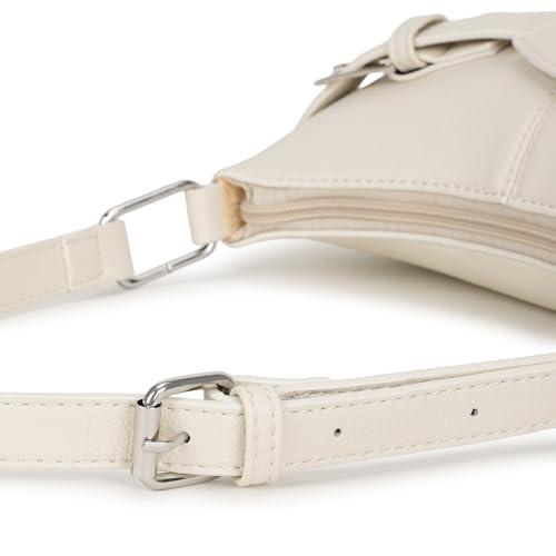 Fastrack Buckle Up Off White Shoulder Bag | Faux Leather bag with Buckle Detail | Adjustable Strap Shoulder Bag with Zipper Closure & Organised Interior