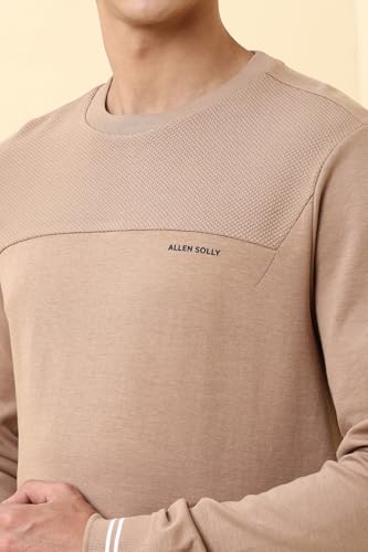Men Beige Crew Neck Full Sleeves Casual Sweatshirt