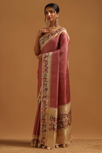 Soch Womens Onion Pink Tussar Zari Woven Saree