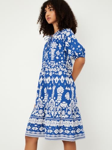 Max Women Printed A-line Dress (Blue_XL)