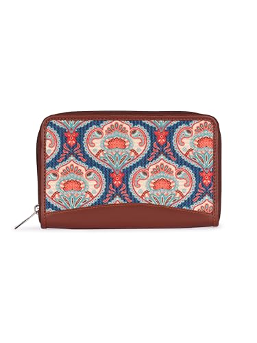 ZOUK Women's Handmade Vegan Leather Wallets and Jute Purse for Ladies - Clutch with Indian Print - Wallets for Mobile Phones