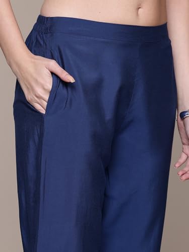 Aarke Ritu Kumar Blue Pearl Petal Solid 3/4Th Sleeve Kurta With Pant And Dupatta