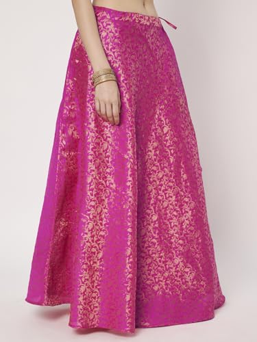 studio rasa Women's Brocade Floral Bias Skirt for Wedding Festive Party (SKTC72519L_Pink_Large)