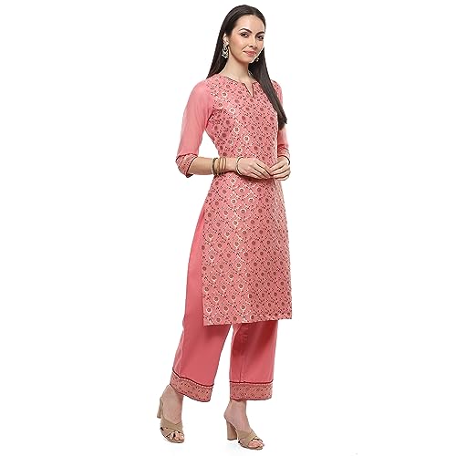 Biba WOMEN YARNDYED STRAIGHT SALWAR KURTA DUPATTA(SKDBANARASI8851_BLUSH PINK_34)
