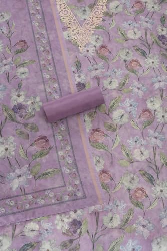 Soch Womens Lavender Chanderi Foil Print Unstitched Dress Material With Zari