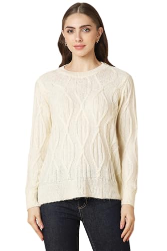 Allen Solly Women Cream Textured Round Neck Casual Sweater