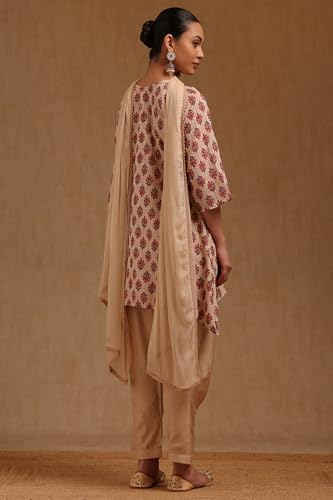 Soch Womens Beige Georgette Floral Print Suit Set With Mirror Work