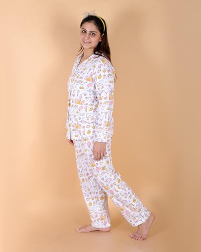 The Mom Store Womens Pajama Set Comfortable Sleepwear Includes Shirt & Pant (Robo Club - XL)