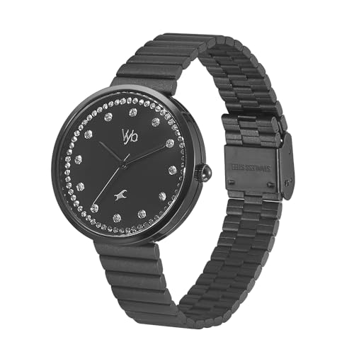 Fastrack Vyb Quartz Analog Black Dial Stainless Steel Strap Watch for Women-FV60003NM01W