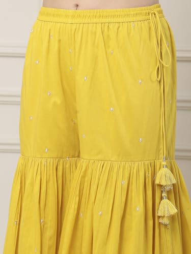 BIBA Women Yellow Silk Chanderi Straight Suit Set_34