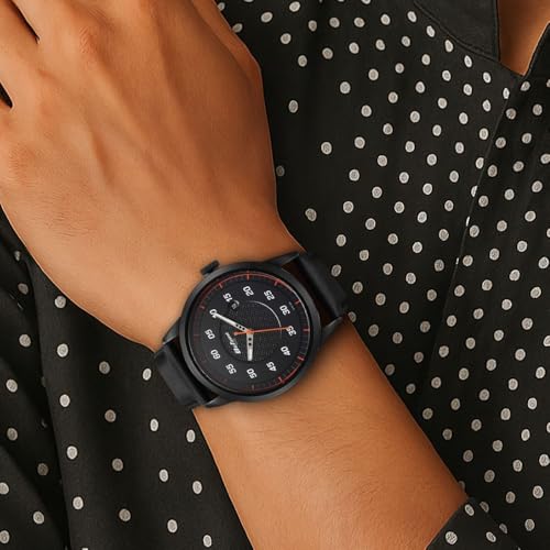 Titan Octane Quartz Analog with Date Black Dial Black Leather Strap Watch for Men - NT1806NL05