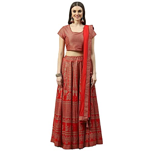 BIBA Womens Polyester Lehenga Set Readymade Tomato Red L