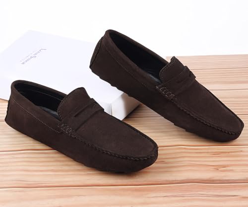 LOUIS STITCH Loafers Formal Shoes for Men | Damsire Underrobe Italian Suede Leather Moccasins | Slip-on Shoes for Business, Casual, Parties | Solid Brunette Brown | UK Size 12 (ITSU)