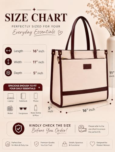 Pramadaa Pure Luxury Classic Madona Work Tote bags for women office use | hand bags for women's stylish | bags for women latest | Laptop Office Shoulder Handbag. (Walnut Beige)