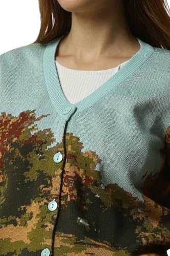 Allen Solly Women Blue Graphic Print V Neck Casual Sweater