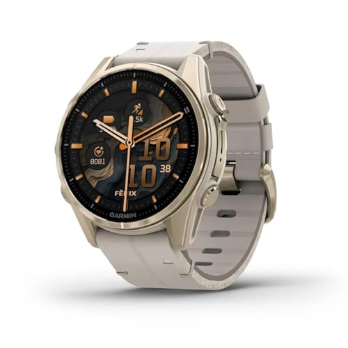 Garmin Fenix 8 43mm,AMOLED,Saph,SftGldSS/FogGryLeatherBnd,Excl
