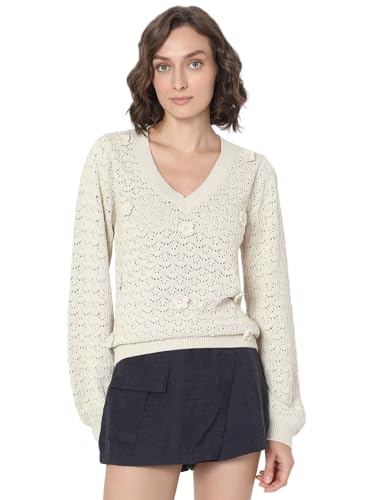 VERO MODA Women's Regular Fit White Sweater