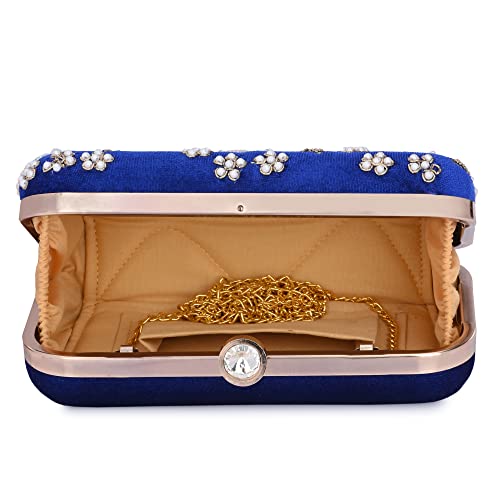 For The Beautiful You Blue Embroidered Women's Clutch (619)