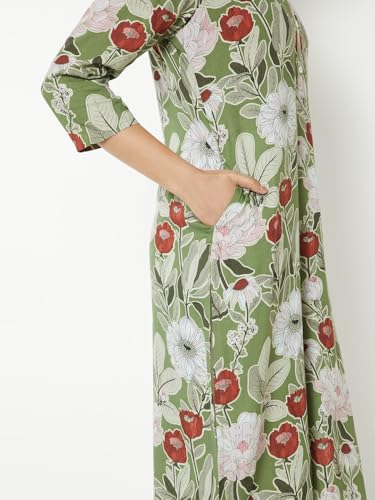 Max Women Floral Print Straight Kurta (Green_L)