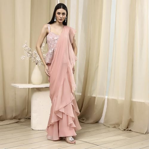 BIBA Women Nude-Colored Peplum Pre-Draped Saree_30