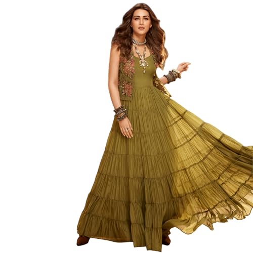 BIBA Women's Butterfly Net Anarkali Floor Length Dress (SKDBOLD10476AW24GRN_Green