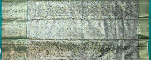 VFCollections Women's Traditional Handloom Classic Kanchipuram Silk Pure Pattu Sarees, Rich Peacock Butta All over | Rich Zari Woven Design | Bridal Saree | Unstitched Blouse