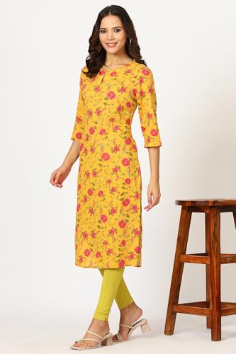 W for Woman Yellow Floral Printed Pure Cotton Kurta (Size: S)-24AUW12020-124771