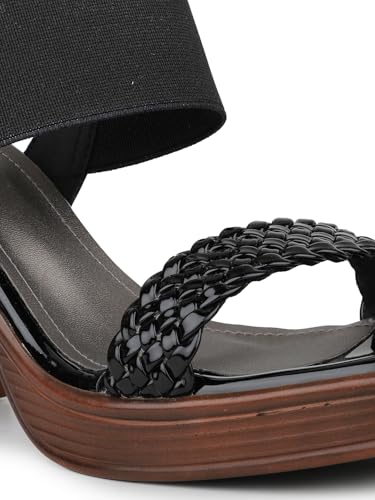 Inc.5 Women Black Party And Club Wear Textured Square Heeled Sandals Euro-39