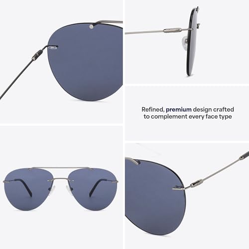 John Jacobs | Gunmetal - Blue | Full Rim Pilot Stylish & Premium Polarized Sunglasses | JJ Tints | 100% UV Protected | Men & Women | Medium | JJ S13151
