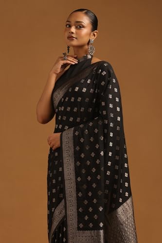 Soch Womens Black Viscose Silk Floral Zari Woven Saree