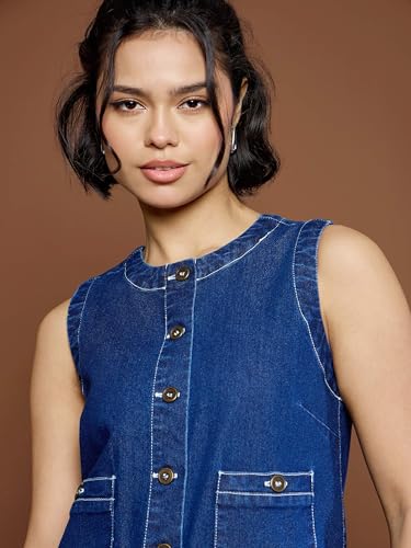 Navy Blue Front Pocket Short Dress